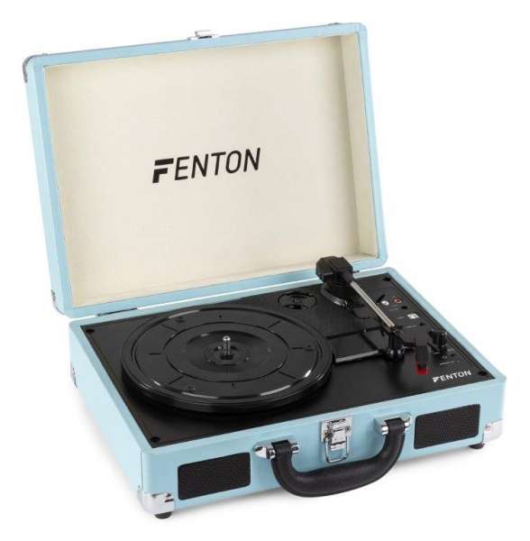 Fenton RP115 BT Plattenspieler im Aktenkoffer-Format mit Bluetooth und integr. Lautsprecher Blau