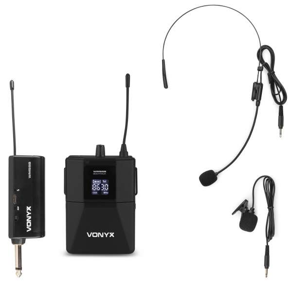 Vonyx WM55B - Kabelloses Taschensender Mikrofonset mit Headset und Lavaliermikro