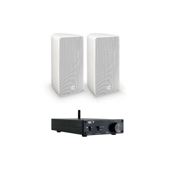 NEXT audiocom 2T6W.A200 - Outdoor-Lautsprecher Set mit Verstärker weiß