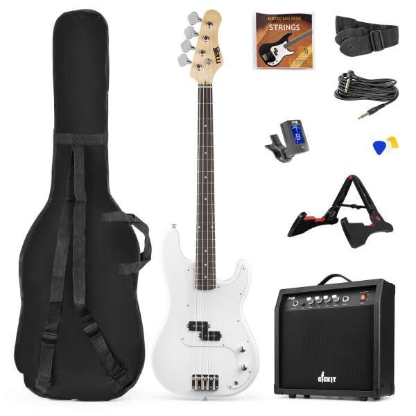 MAX GigKit E-Bass Gitarren Starter-Set mit 40W Verstärker - Weiß
