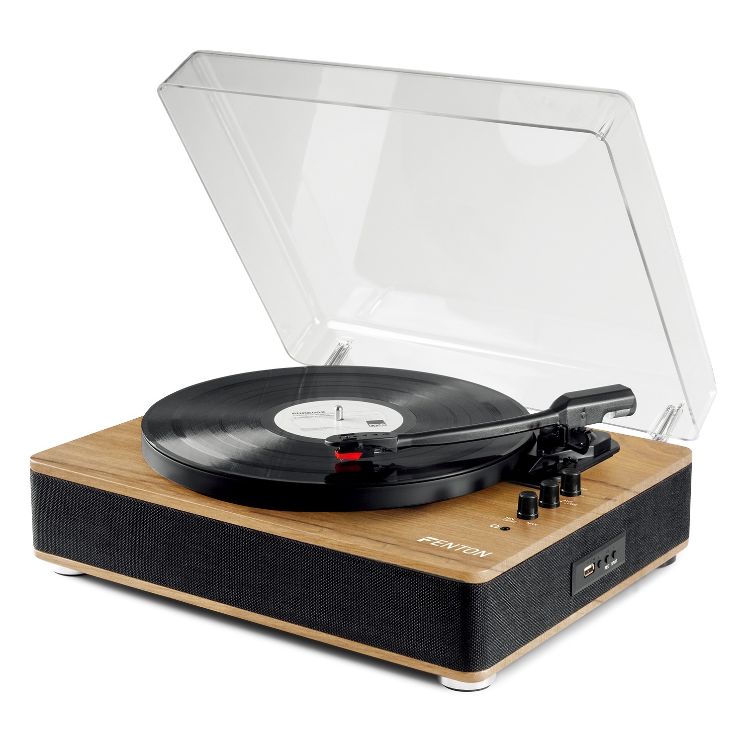 Fenton Plattenspieler RP162 mit Bluetooth und integrierten Lautsprechern heller Holzoptik