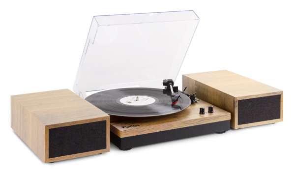 Fenton RP165 Plattenspieler Set mit Lautsprechern in heller Holzoptik mit Bluetooth
