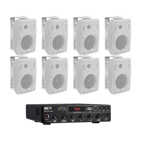 NEXT audiocom 8W4MX120 100V Lautsprecher-Set weiß 1 Zone mit Verstärker und Bluetooth