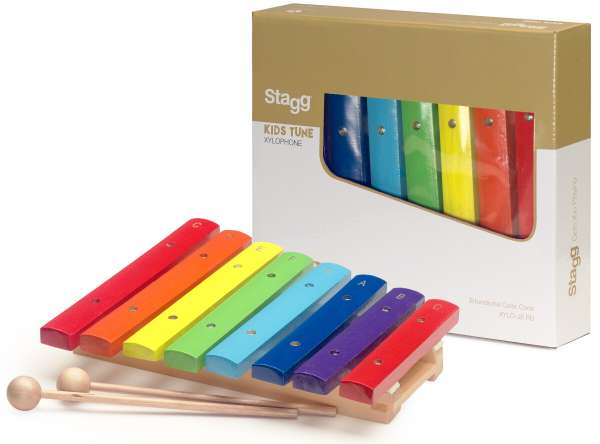 Stagg XYLO-J8 RB - Xylophon mit 8 farbcodierten Klangstäbe und zwei Holzschlegel