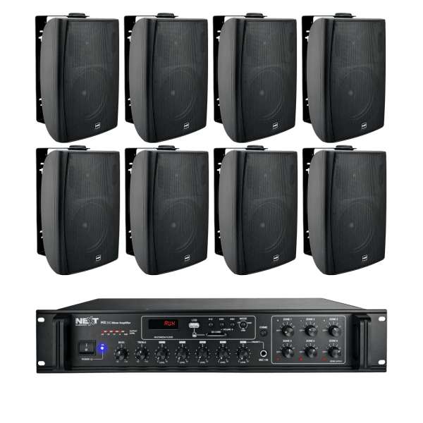 NEXT audiocom 8W6MX350 Installations-Set schwarz mit 8 x 6,5" 100V Lautsprechern und Bluetooth