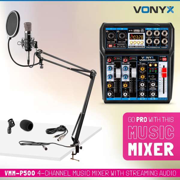 Vonyx Streaming Set Mikrofon und Mischer mit USB Soundkarte