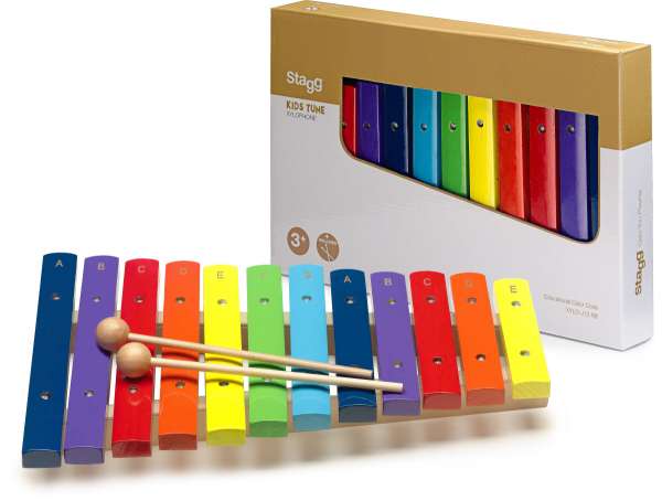 Stagg XYLO-J12 RB - Xylophone mit 12 farbkodierten Klangplatten und zwei Holzschlegel