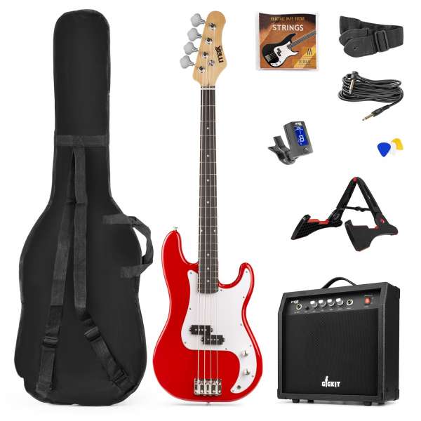 MAX GigKit E-Bass Gitarren Starter-Set mit 40W Verstärker - Rot