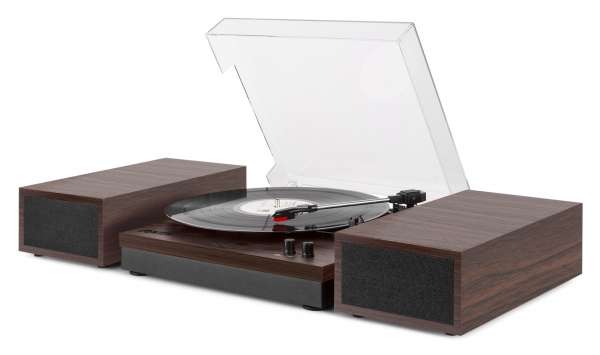 Fenton RP165 Plattenspieler Set mit Lautsprechern in dunkler Holzoptik mit Bluetooth