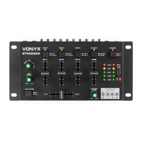 Vonyx STM3025 Mischpult 4-Kanal Mixer mit USB/MP3/BT