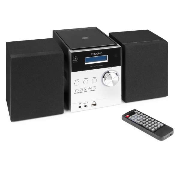 Audizio Metz Stereoanlage DAB-Radio mit Bluetooth, MP3- und CD-Player Silber