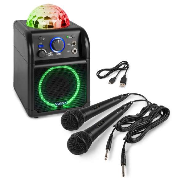Vonyx SBS55B Karaoke Lautsprecher mit Mikrofonen sowie Lichteffekten und Bluetooth