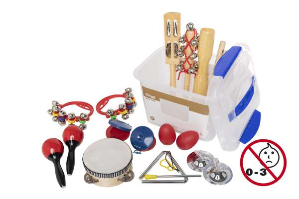 Stagg CPK-02 Kinder Percussionsset, transparente Kunststoff-Box, verschließbarer Deckel