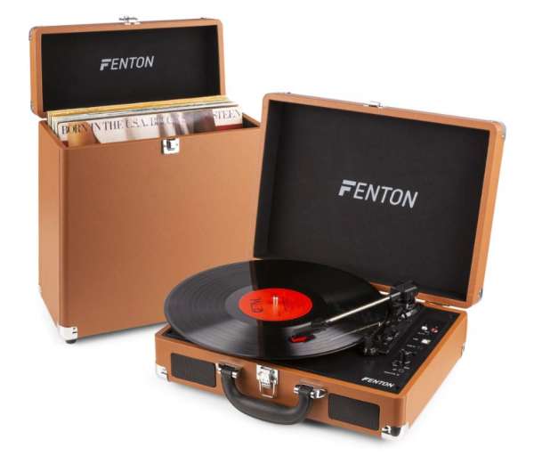 Fenton RP115F Plattenspieler USB Bluetooth Braun + Schallplattenkoffer