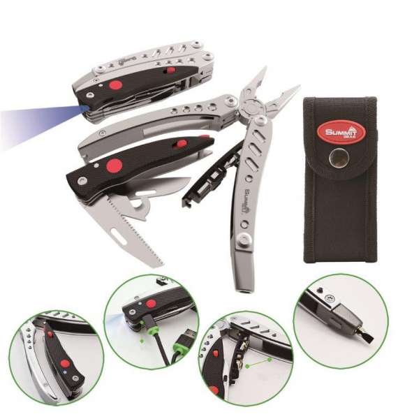 Summit Gear Premium Roadie Multitool D silver mit LED Lampe und Bitsatz