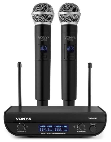 Vonyx WM82 Digital UHF 2-Kanal Funkmikrofon Set mit 2 Handmikrofone