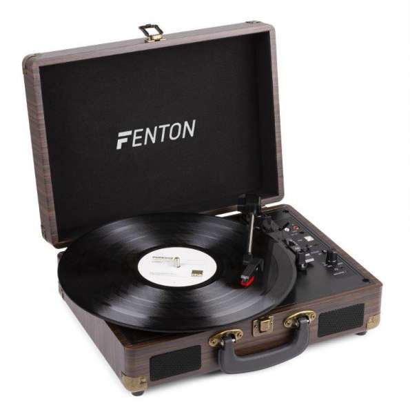 Fenton RP115B Plattenspieler im Aktenkoffer-Format mit Bluetooth und integr. Lautsprecher Braun