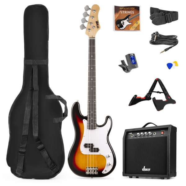 MAX GigKit E-Bass Gitarren Starter-Set mit 40W Verstärker - Sunburst